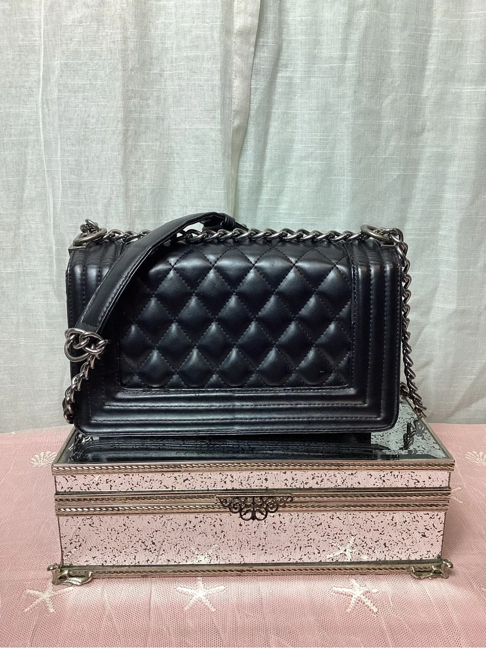 Chanel Boy Lambskin Leather Flap Bag- Black
